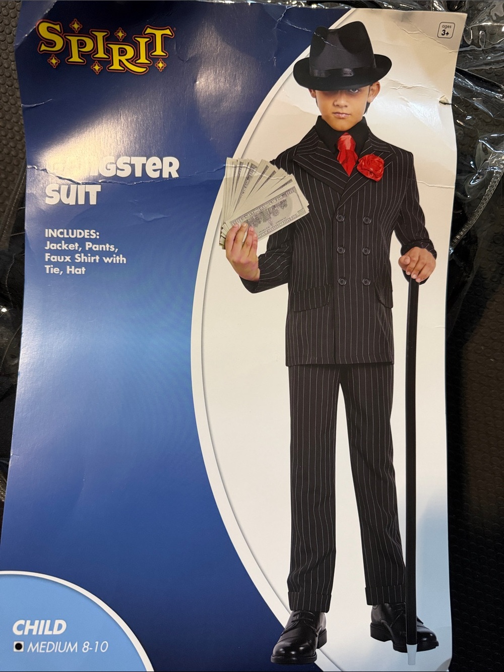 Spirit Black Pinstripe Gangster Costume with Red Accents